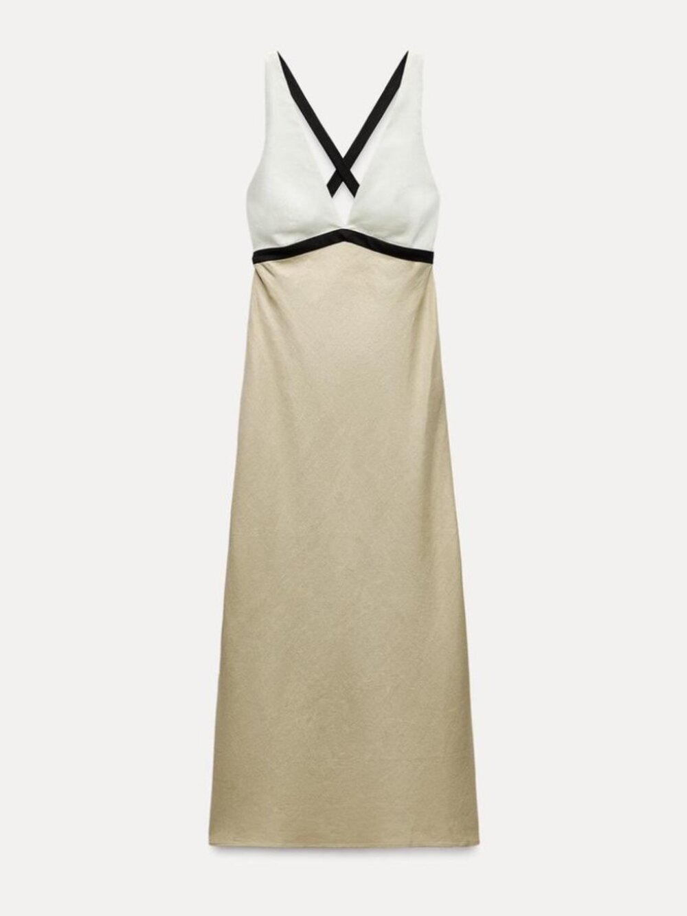 NWT ZARA LINEN BLEND COLOR BLOCK MIDI DRESS SIZE L